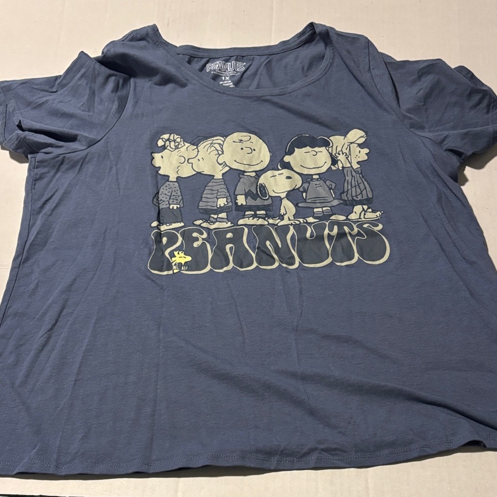 Peanuts Gray  blue  Tee with Character Graphic